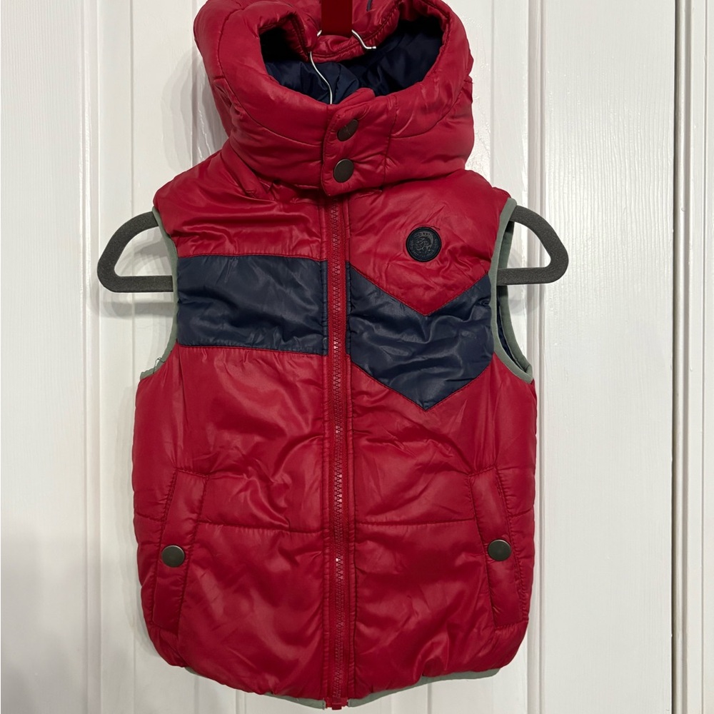 Diesel Boys Toddler Vest Detachable Hood Size 4 Red Puffer Warm Winter Zip Up